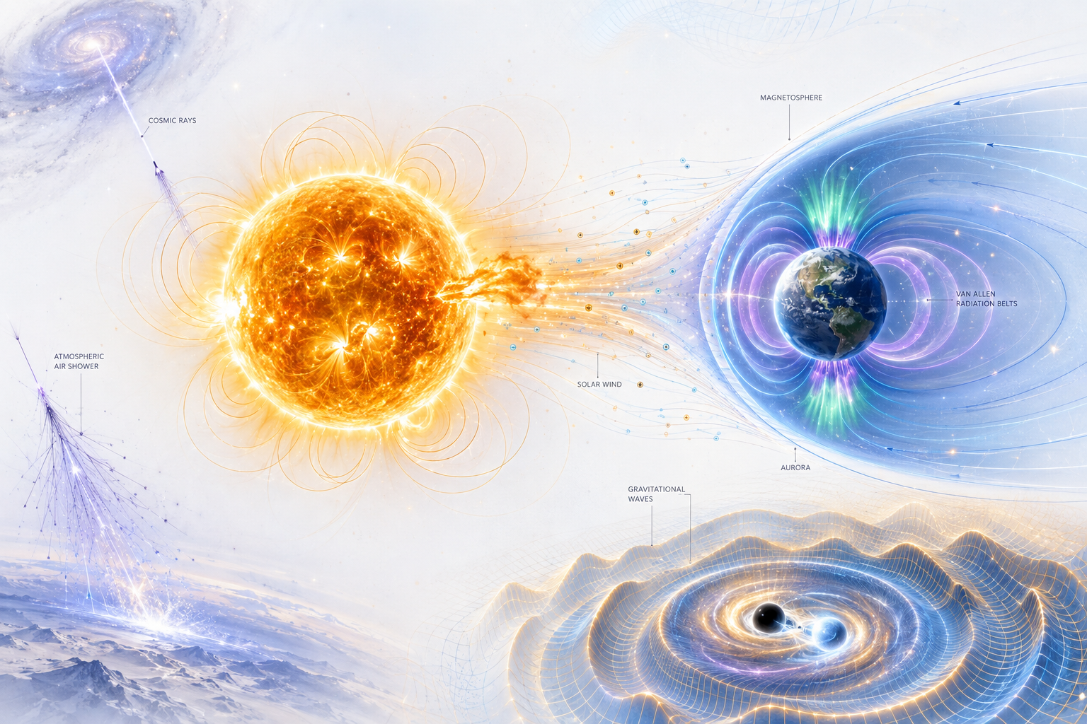 Elektromagnetismus ve vesmíru: Slunce, záře a gravitační vlny